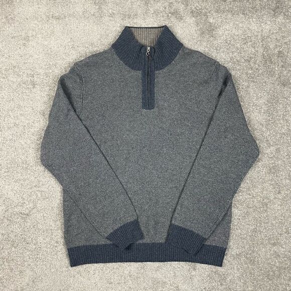 Pronto Uomo Blue Gray 100% Wool 1/4 Zip Men's Pullover Long Sleeve Sweater 2XL - Picture 1 of 4